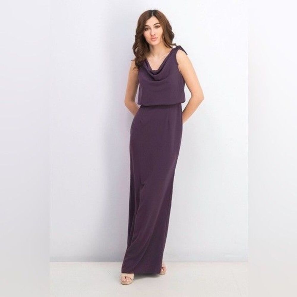 NWT Arianna Papell Formal Gown Cowl Sz 2 Purple Currant Crepe Dress Bows Wedding